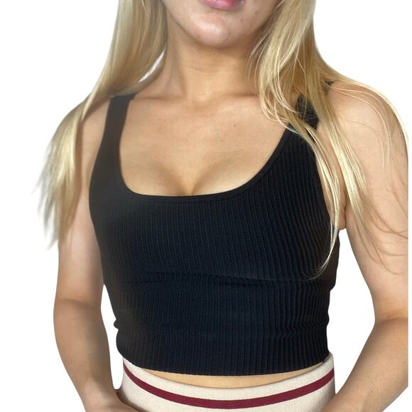 $30 XS‎ NEW Cozi Perfect Rib Tank Black Square Neck Crop Ribbed Y2k Retro 90s - Picture 1 of 5